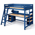Letto a castello con scrivania in metallo e legno, blu e naturale
