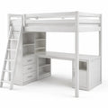 Letto a castello con scrivania e scaffali in legno bianco