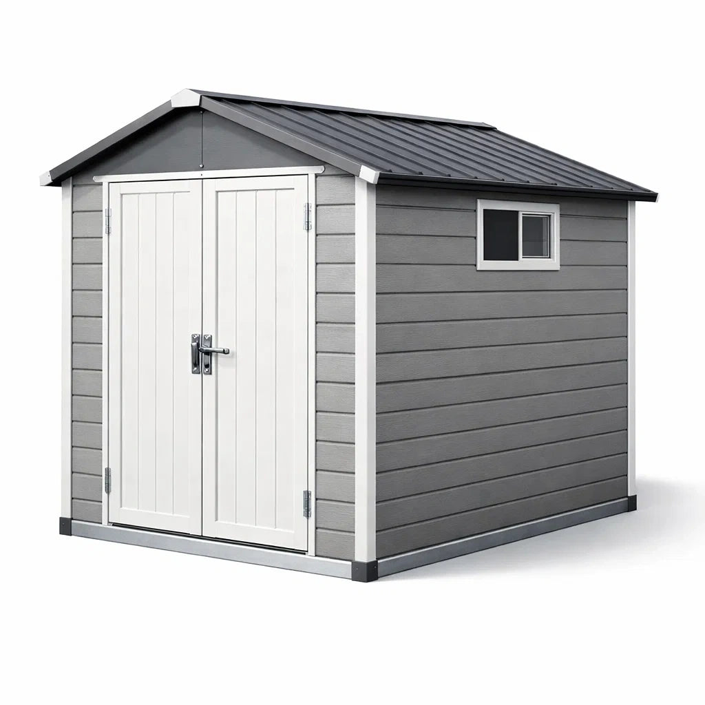 Capanno da giardino in pvc grigio e bianco 185x152x226 cm