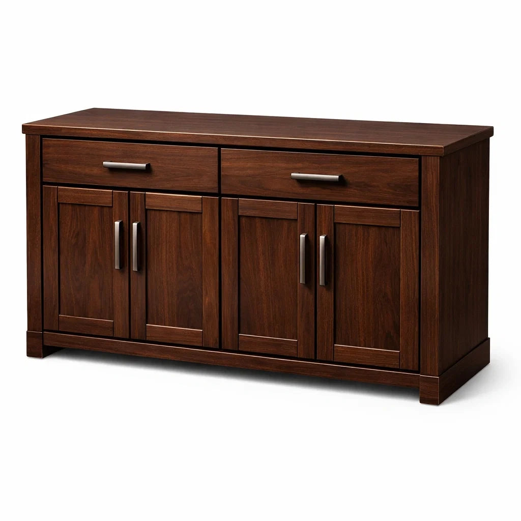Credenza in legno marrone con quattro ante e due cassetti