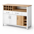 Credenza in legno con cassetti e ante in mdf bianco e quercia