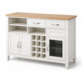 Credenza in legno mdf bianco e rovere con portabottiglie