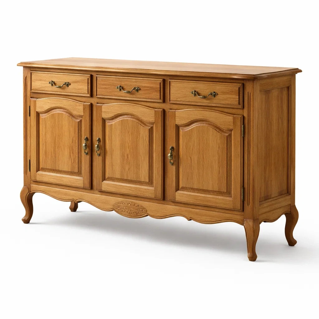 Credenza in legno di rovere con 3 ante e 3 cassetti