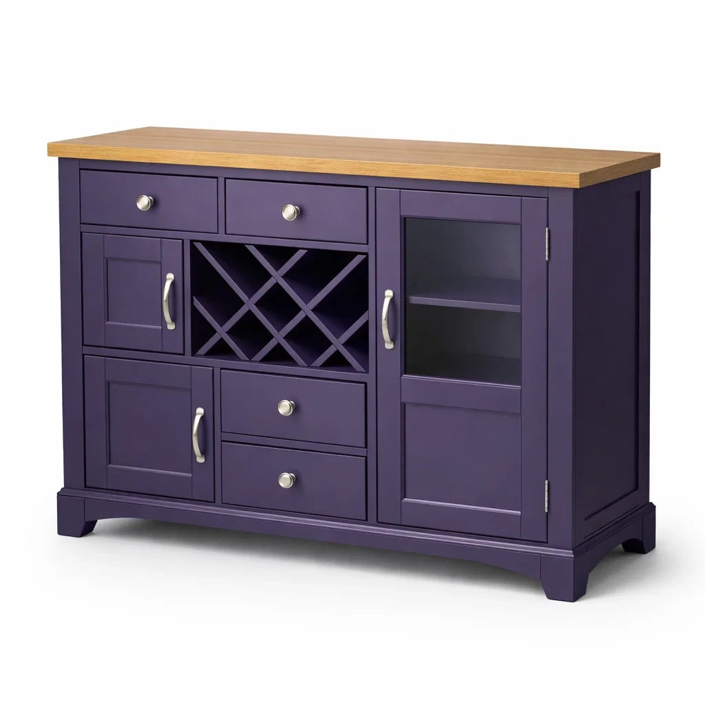 Credenza in legno e mdf con porta vino viola