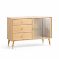Credenza in legno di quercia con 3 cassetti e porta in vetro temperato